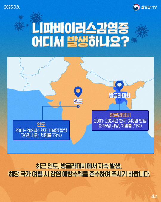 니파바이러스 발생 국가 방문시 예방수칙 준수 당부